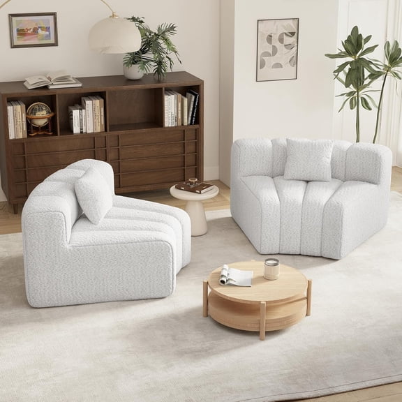 2PCS 1/8 Round Curved Sofa, 2 Seater Modular Velvet Couch, Modern Boneless Sectional Couches for Living Room, No Assembly Required, White