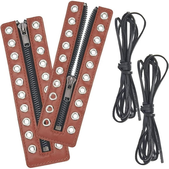 2PCS 10 Eyelet Tieless PU Leather Zipper Inserts 6.89 x 1.97 Inch No Tie Shoe Laces Smooth Lace Accessories with 2PCS Cord for Shoes Sneakers Men Women (Chocolate)