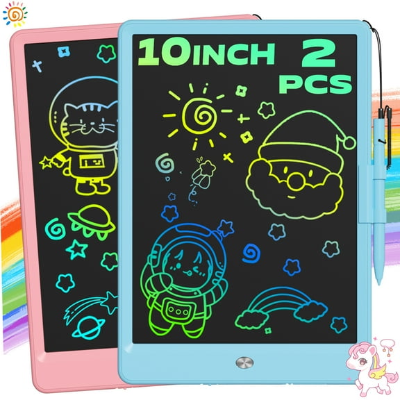 2PCS 10 Inch LCD Writing Tablet, Colorful Toddler Doodle Board Drawing Tablet, Erasable Electronic Drawing Pads, Reusable Educational and Learning Drawing Tablet for Boys Girls 3 4 5 6 Years Old