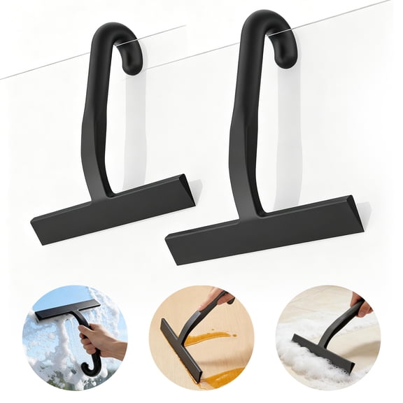 2PCS 10 Inch Shower Squeegee, Ergonomic Round Grip Silicone Wiper with Built-in Hook, Streak-Free Multi-Purpose Cleaner for Bathroom Glass Door, Tile Wall, Mirror and Car Window
