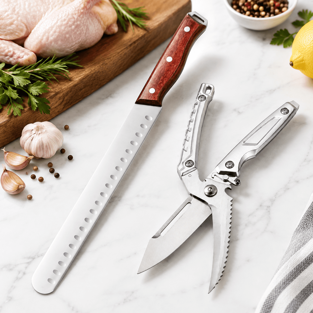 2PCS 10-inch High Carbon Steel Brisket Carving & All Purpose Shears ...