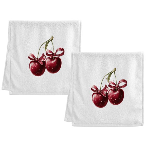 2PCS 100% Cotton Towel 15.74"x29.52" Soft Absorbent Bath Towel for Bathroom Pool Beach Machine Washable Two Cherries with Bows