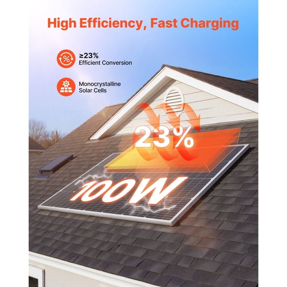 2PCS 100W Monocrystalline Solar Panels,23% High-Efficiency Mono PV Module with Stable MC4 Output&Aluminum Frame,IP65 Waterproof Solar Panel for Car Boat RV Flat Rooftop Off-Grid Applications