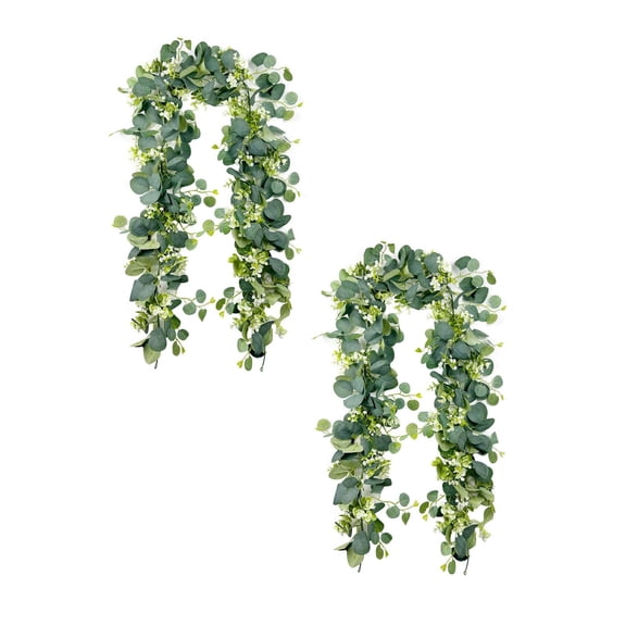 2PCS 10Ft Artificial Eucalyptus Garland with White Roses, Artificial Greenery Vine for Wedding Arch, Table Centerpieces, Fireplace & Wall Decor, Fake Vines Garland for Party & Home Decor