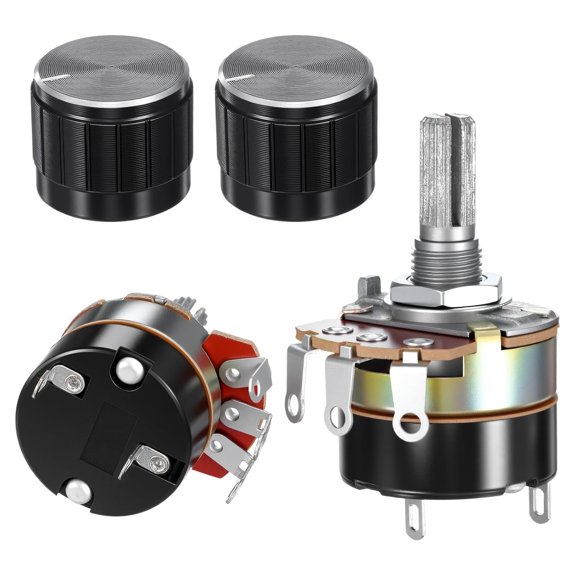 2PCS 10K Ohm Single Linear Taper Dimmer Potentiometer, Variable Resistor Knobs Taper Potentiometer with On/Off Switch &2PCS Black Aluminum Alloy Knob for Inverter Speed Regulation
