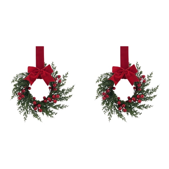 2PCS 11.81Inch Christmas Wreath for Front Door with Red Bow,Artificial Pine and Berry Greenery Wreath for Home Decor,Xmas Wreath for Kitchen Cabinet,Wall,Fireplace,Window,Holiday Party Decorations