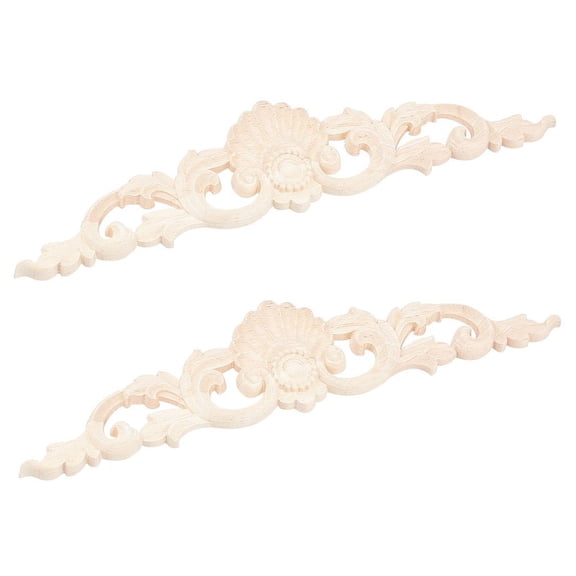 2PCS 11.8x2.7inch Wood Carved Long Onlay Applique Craft Wooden Appliques for Unpainted Frame Door Decor Home Furniture Applique Corner DecorationsDIY