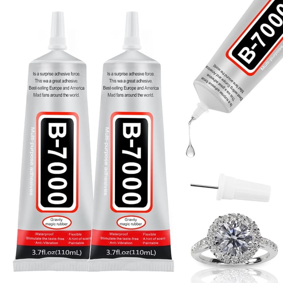 2PCS 110ml B7000 Glue for Jewelry Making, Rhinestone Jewelry Adhesive, Quick Dry Adhesive with Precision Tip, Strong Bond Clear Craft Glue for DIY Repair, Beads, Phone Screen, Metal