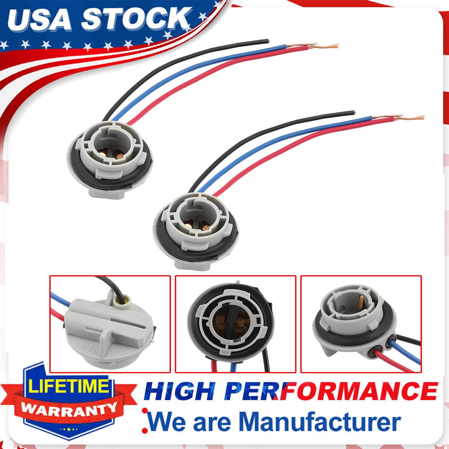 2PCS 1157 2357 LED Pig Tail Plug Stop Brake Turn Light Bulb Socket