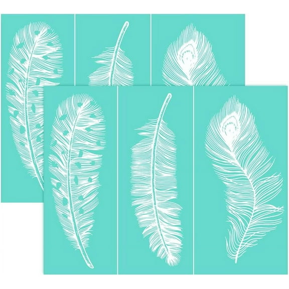 2PCS 11x8.6 Inch Self-Adhesive Silk Screen Printing Stencil Reusable Feather Stencils for Painting on Wood Fabric T-Shirt Wall and Home Decorations
