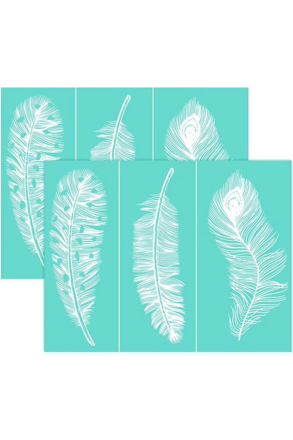 2PCS 11x8.6 Inch Self-Adhesive Silk Screen Printing Stencil Reusable Feather Stencils for Painting on Wood Fabric T-Shirt Wall and Home Decorations