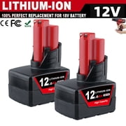 2PCS 12.0AH M12 Replace for Miwoukee M12 12Volt Li-on Battery 48-11-2490 48-11-2403 48-11-2402 48-11-2412,Compatible with original 12v Cordless Power Tools and 12Volt Charger