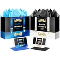 thumbnail image 1 of 2PCS 12.6" Happy Father's Day Gift Bag with Card and Tissue Paper（Black, Blue）, 1 of 5