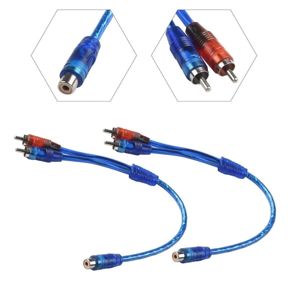 2PCS 12" RCA Audio Y-cord Splitter Cable, 1 Male Mono Jack to 2 Female Plug, Blue