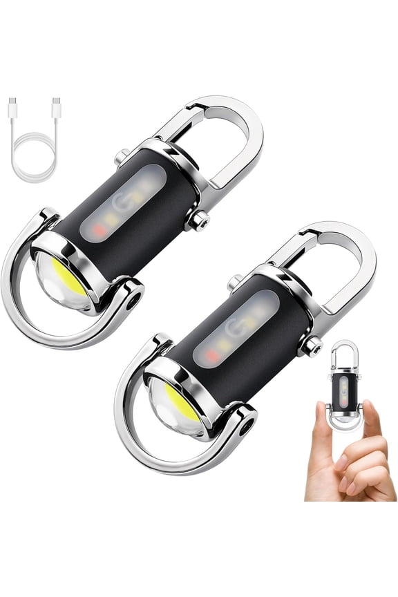 2PCS 1200 Lumens Rechargeable Keychain Flashlight - Waterproof Mini EDC LED Torch, 7 Modes USB Work Light for Hiking/Walking/Searching
