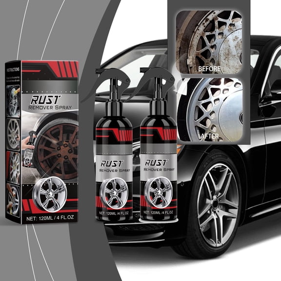 2PCS 120ml Rust Removal Spray - Powerful No Scrub Rust Remover for Metal & Car Wheel Hubs, Fast Acting Anti-Rust Cleaner for Auto Parts