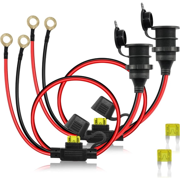 2PCS 12V/24V Fixed Thread Cigarette Lighter Socket to O Ring Terminal ...