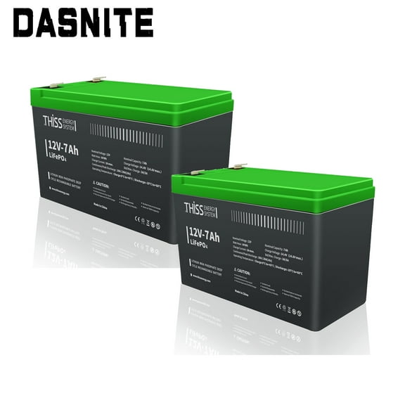 2PCS 12V 7Ah LiFePO4 Battery, Built-in BMS, 4000+ Deep Cycle Rechargeable Battery, Maintenance Free Home Energy Storage And Off Grid Application Battery, Suitable For RV, Camping, Golf Cart, Toy Car
