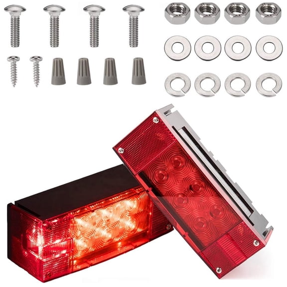 2PCS 12V LED Submersible Low Profile Rectangular Trailer Lights, Tail Stop Turn Running Lights Kit, Sealed for Boat Trailer Truck Marine