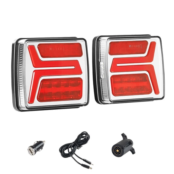2PCS 12V Square LED Magnetic Wireless Trailer Tail Lights Kit Waterproof Stop Brake Turn Tail License Plate Lamp for Boat Truck Camper RV Tractor Caravan