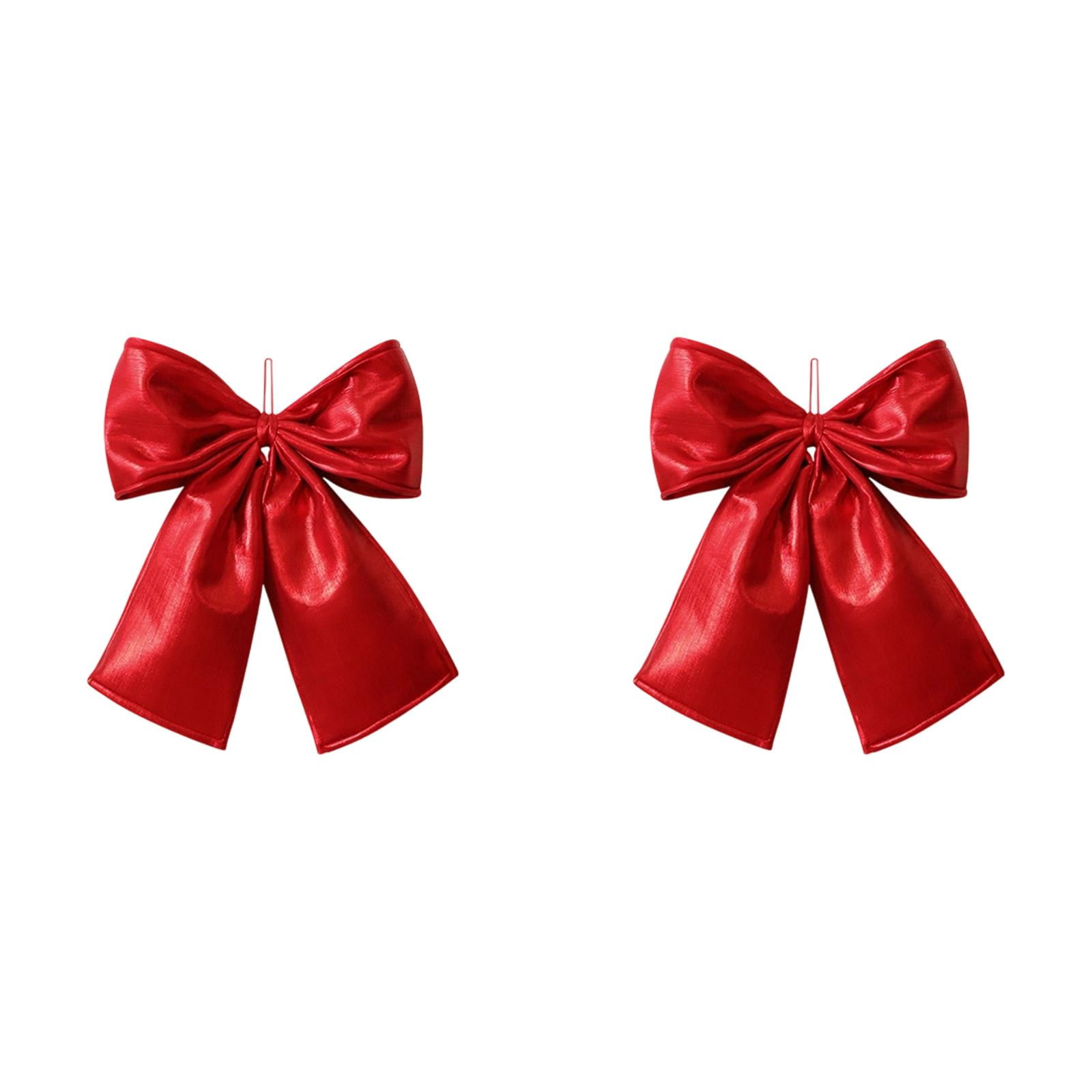 2PCS 13.78*11.81Inch Christmas Tree Toppers and Decorative Bows with Ties,Vintage Style Ribbon Bowknot for Hanging on Gift Wrapping,Garland Wreath,Front Door Holiday Decor Indoor Outdoor Use