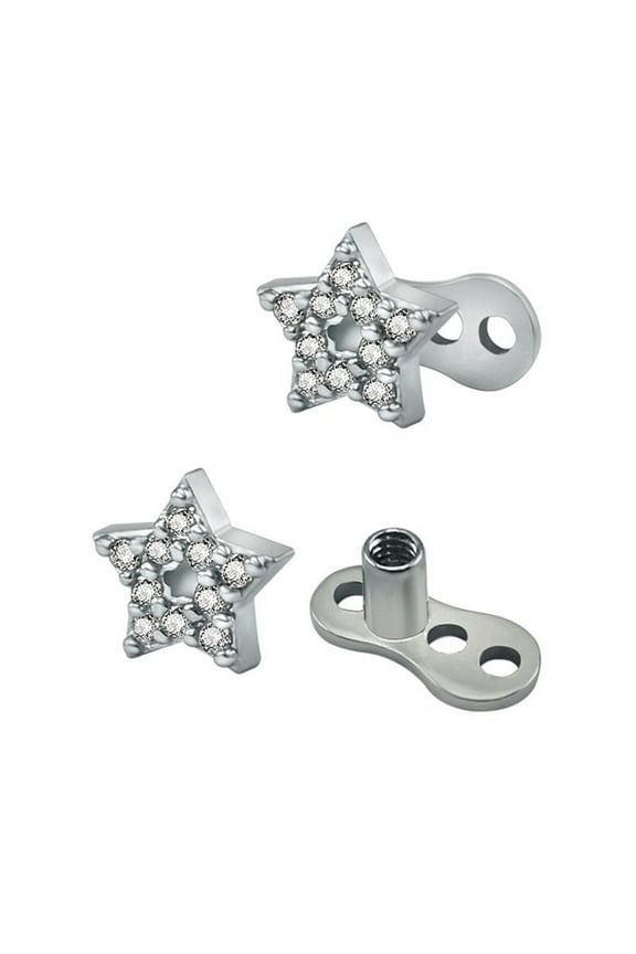 2PCS 14G CZ Star Dermal Anchor Tops and Base Surgical Steel Crystal Microdermals Body Piercings Studs for Women Girls