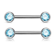 2PCS 14G Nipple Barbell Crystal Front Facing Aqua CZ Women Nipple Rings Tongue Bar Piercing 15mm 5/8 Inch