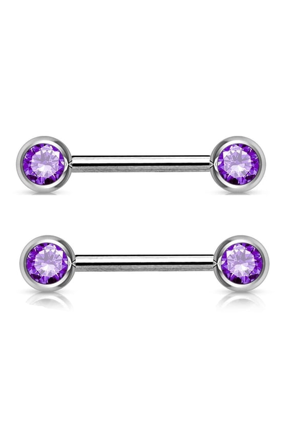 2PCS 14G Nipple Rings CZ Crystal Front Facing Tanzanite Gems Nipple Barbell Tongue Piercing Bars 12mm 1/2 Inch