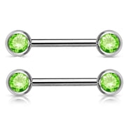 2PCS 14G Nipple Rings Crystal Front Facing Green CZ Women Nipple Barbell Tongue Piercing Bars 18mm 3/4 Inch