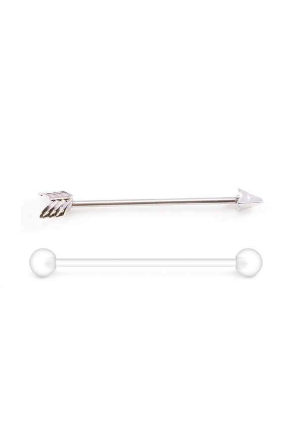 2PCS 14G Surgical Steel Arrow Industrial Barbell Earrings Clear Acrylic Flexible Bioplast Industrial Piercing Retainer Bar 38mm 1 & 1/2 Inch