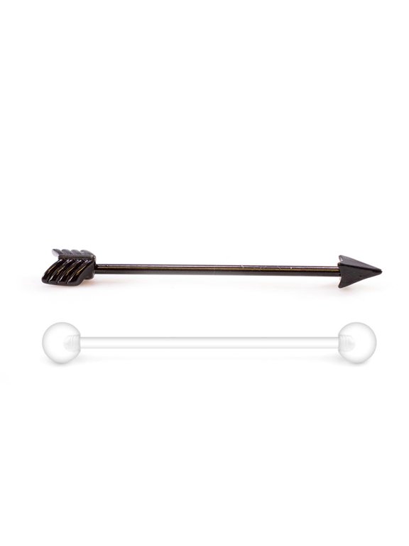 2PCS 14G Surgical Steel PVD Black Arrow Industrial Barbell Earrings Clear Acrylic Flexible Bioplast Industrial Piercing Retainer 38mm 1 1/2 Inch