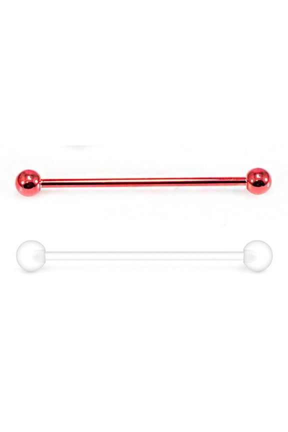2PCS 14G Surgical Steel PVD Red Industrial Barbell Earrings Clear Acrylic Flexible Bioplast Industrial Piercing Retainer 38mm 1 & 1/2 Inch