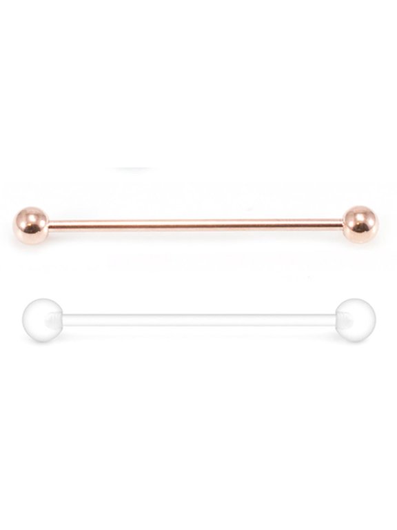 2PCS 14G Surgical Steel PVD Rose Gold Industrial Barbell Earrings Clear Acrylic Flexible Bioplast Industrial Piercing Retainer 38mm 1 & 1/2 Inch