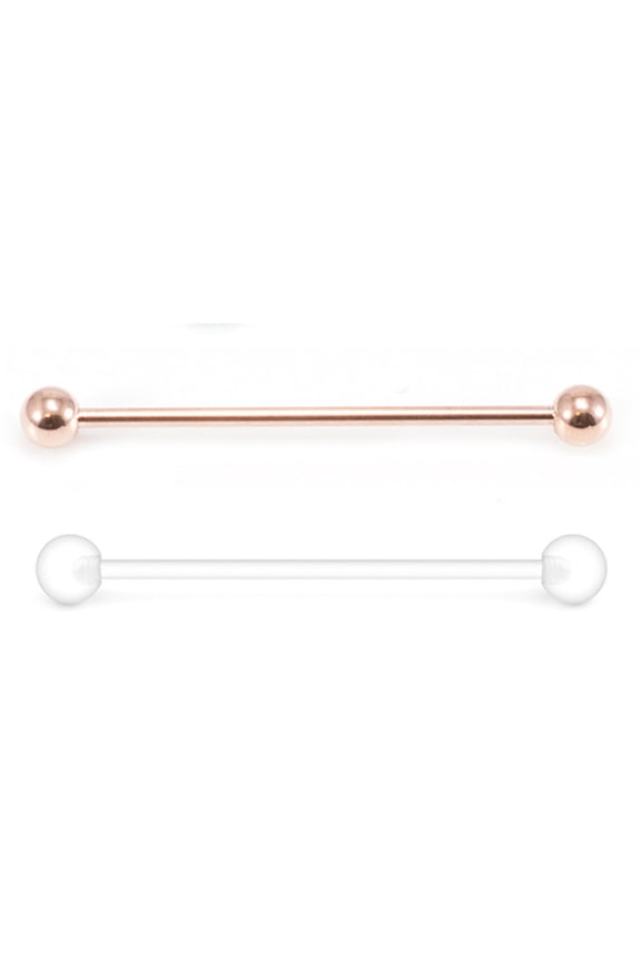 2PCS 14G Surgical Steel PVD Rose Gold Industrial Barbell Earrings Clear Acrylic Flexible Bioplast Industrial Piercing Retainer 38mm 1 & 1/2 Inch