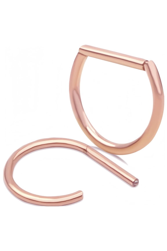 2PCS 14G Titanium D Shaped Nipple Rings D-ring Nipple Body Piercing Jewelry Rose Golden Hinged Seamless Segment Hoop Septum Cartilage Clicker Ring Bars for Women and Men