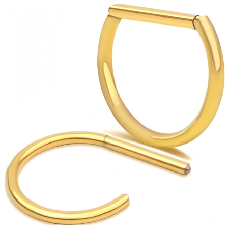 2PCS 14G Titanium Steel Nipple Rings D Shaped Nipple Body Piercing Jewelry, Golden Plated Hinged Segment Clicker Septum Cartilage Ring 12 mm Hoop Bars for Women Men