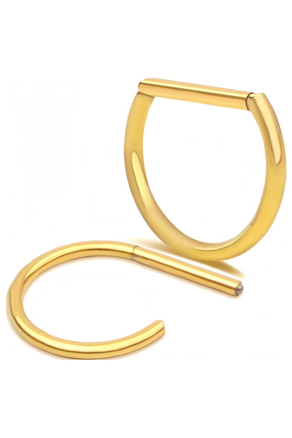 2PCS 14G Titanium Steel Nipple Rings D Shaped Nipple Body Piercing Jewelry, Golden Plated Hinged Segment Clicker Septum Cartilage Ring 12 mm Hoop Bars for Women Men
