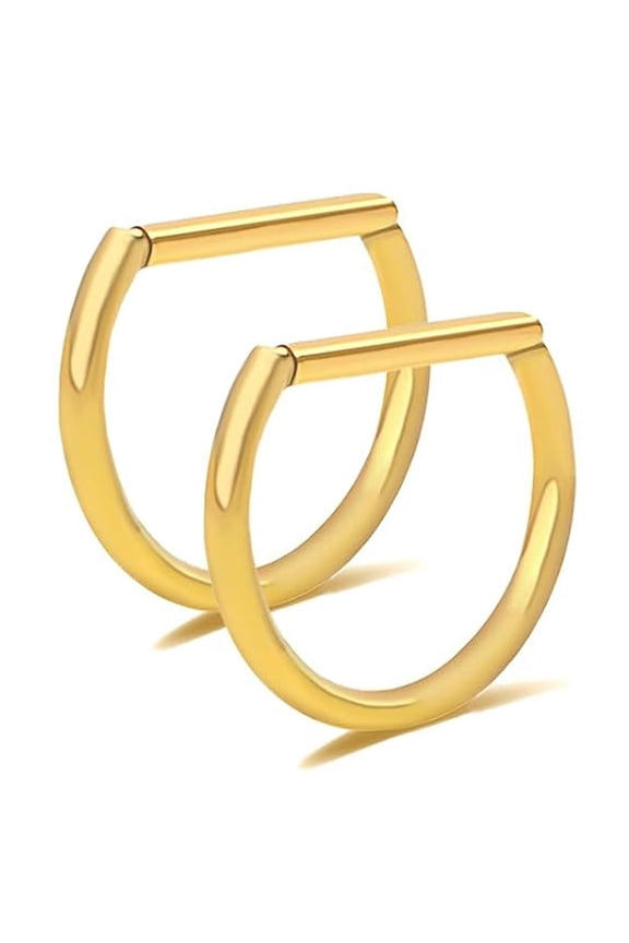 2PCS 14G Titanium Steel Nipple Rings D Shaped Nipple Body Piercing Jewelry, Golden Plated Hinged Segment Clicker Septum Cartilage Ring 12 mm