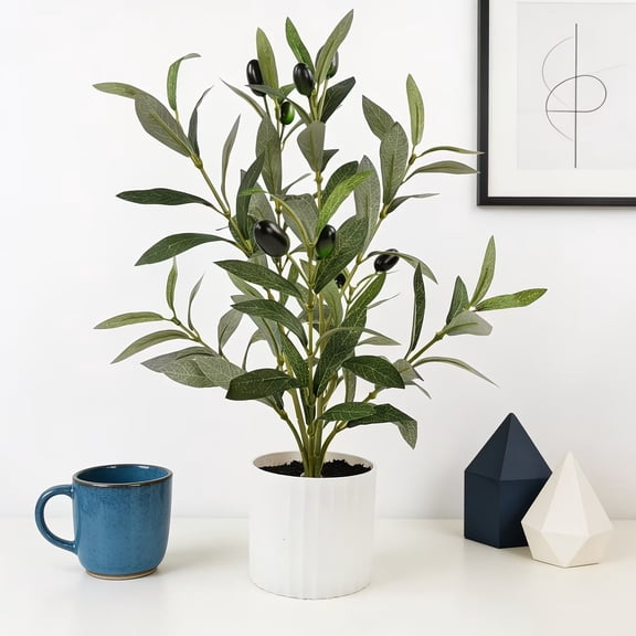 2PCS 15.35in Artificial Olive Tree Small Faux Potted Plants for Indoor Home Bathroom Desk Decor