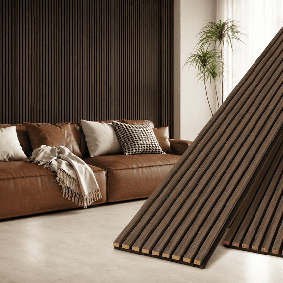 2PCS 16''x104'' Wood Slat Acoustic Wall Paneling for Interior and Ceiling Decor,23Sq.ft,AmericaWalnut