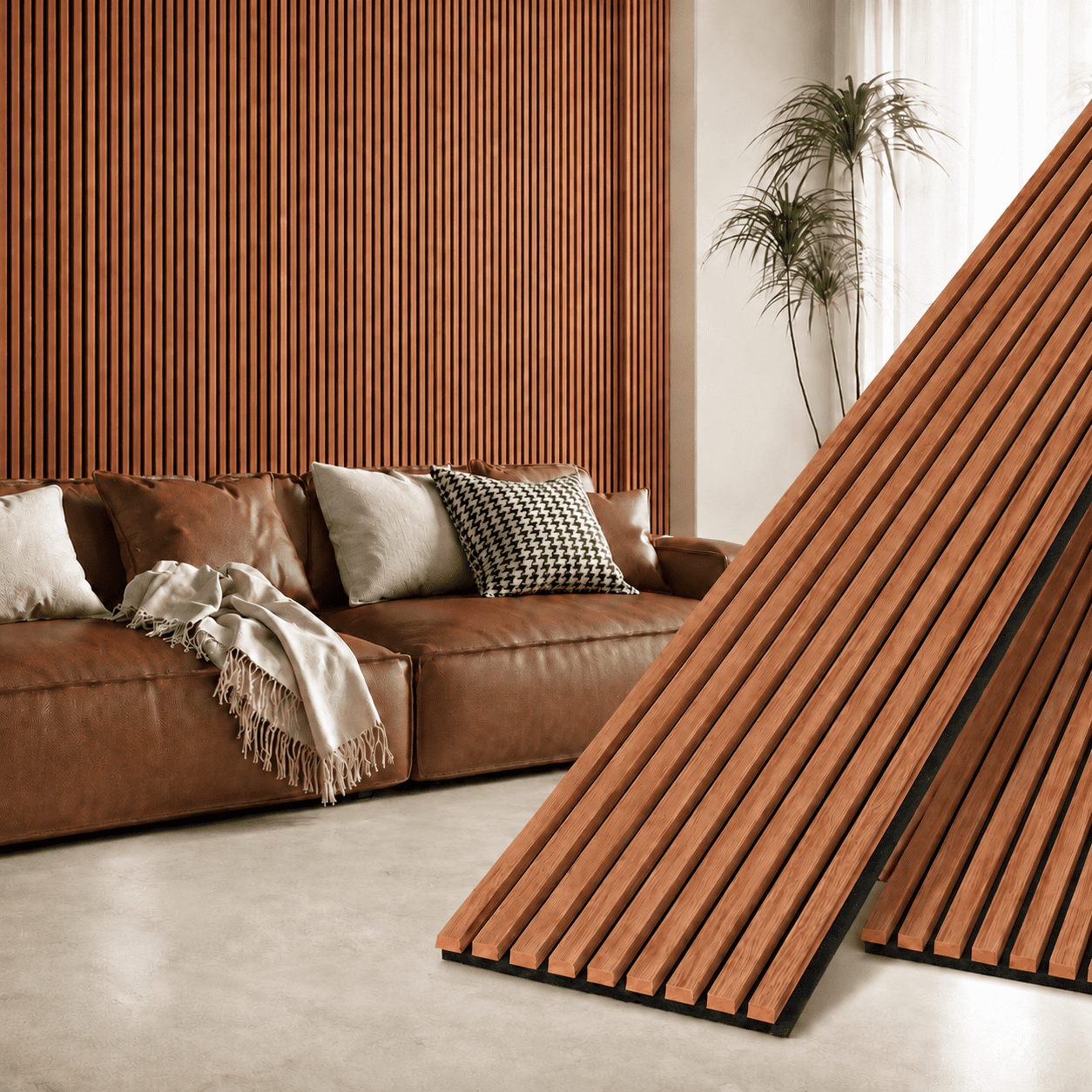 2PCS 16''x104'' Wood Slat Acoustic Wall Paneling for Interior and Ceiling Decor,23Sq.ft,Red Oak