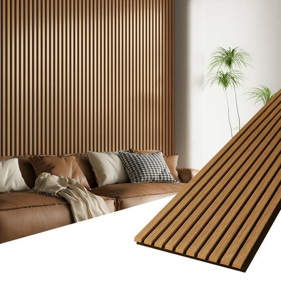 2PCS 16''x104'' Wood Slat Acoustic Wall Paneling for Interior and Ceiling Decor,23Sq.ft,Teak
