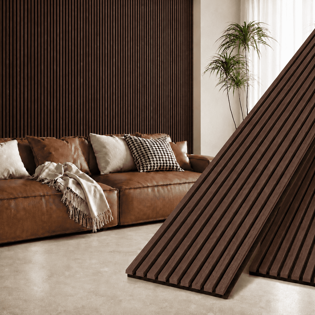 2PCS 16''x104'' Wood Slat Acoustic Wall Paneling for Interior and Ceiling Decor,23Sq.ft,Walnut