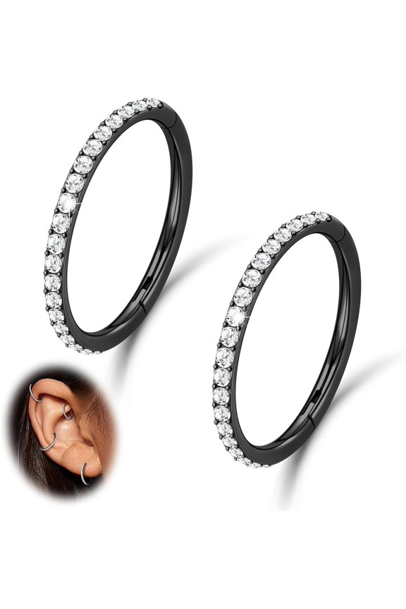 2PCS 16G 18GNose Ring Cartilage Hoop Earring Stainless Steel 4Colors Choose Hoop Earrings Hinged Segment Rings Septum Hoops Daith Conch Helix Tragus Piercing 6mm/8mm/10mm/12mm