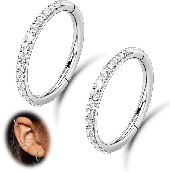 2PCS 16G 18GNose Ring Cartilage Hoop Earring Stainless Steel 4Colors Choose Hoop Earrings Hinged Segment Rings Septum Hoops Daith Conch Helix Tragus Piercing 6mm/8mm/10mm/12mm