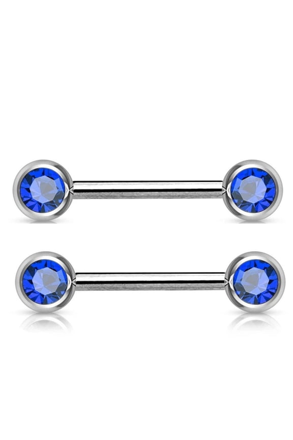 2PCS 16G Nipple Barbell For Women Crystal Front Facing Blue CZ Nipple Bars Rings Piercing Jewelry 8mm 5/16 Inch