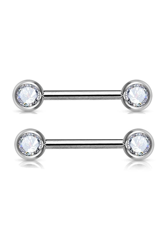 2PCS 16G Nipple Rings Clear Crystal Front Facing CZ Nipple Barbells Bars Women Piercing Jewelry 10mm 3/8 Inch