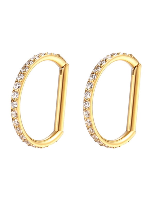 2PCS 16g D Shape Nose Rings - Surgical Steel Septum Ring Cartilage Clicker Helix Conch Piercing Earrings for Women Men