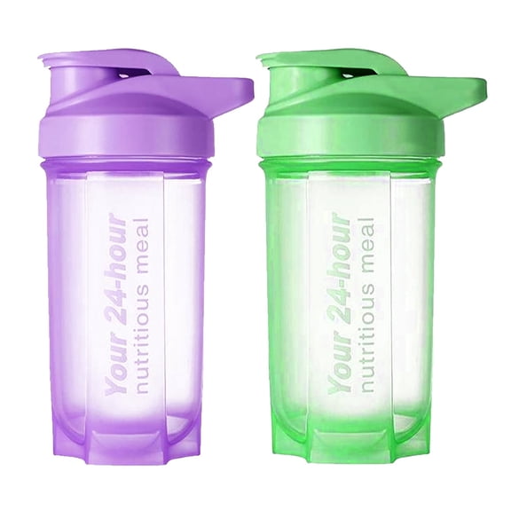 2PCS 17oz Shaker Protein Shakes with with Metal Stirring Ball Sports Gym Supplement Protein Shake Bottle Green+Purple