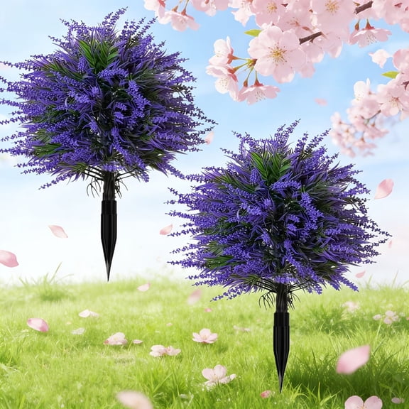 2PCS 19.69in UV Resistant Artificial Lavender Topiary Ball Tree, Faux Outdoor Plant for Front Porch Decor